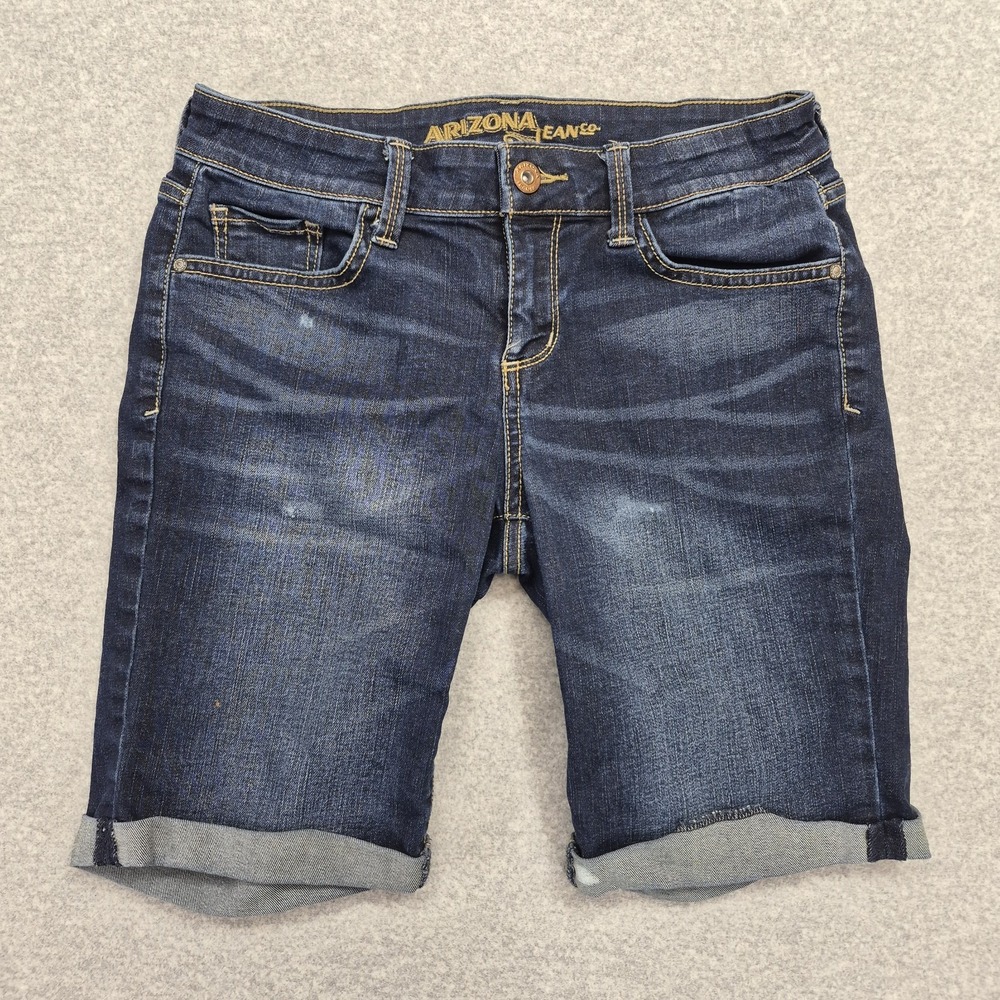 Arizona Jean Co Shorts Womens 3 Blue Distressed Denim Cuffed Stretch Juniors